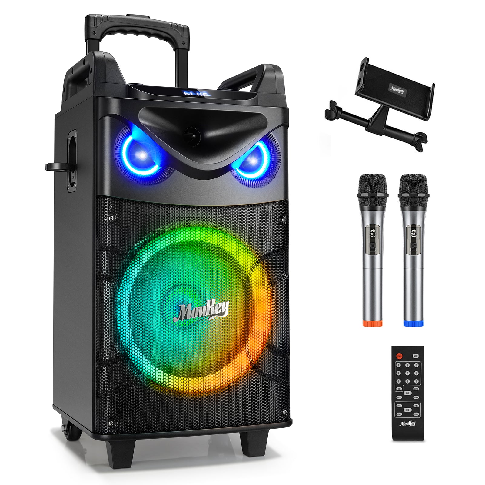 Moukey™ MTs12-1 Karaoke Machine Portable PA Trolley Speaker with Woofer/Bluetooth/2 Mic