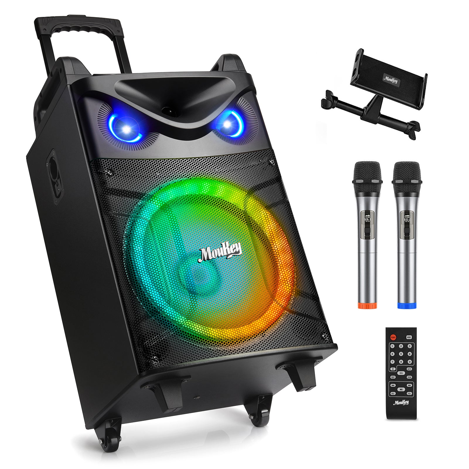 Moukey™ MTs12-1 Karaoke Machine Portable PA Trolley Speaker with Woofer/Bluetooth/2 Mic