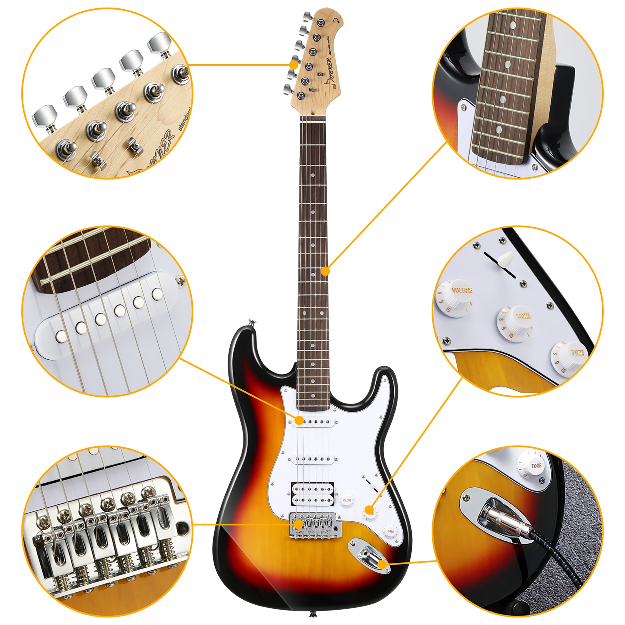 Donner DST-100 Full Size Electric Guitar Kit with Amplifier 39-Inch Solid Body HSS Pickup Beginner Set