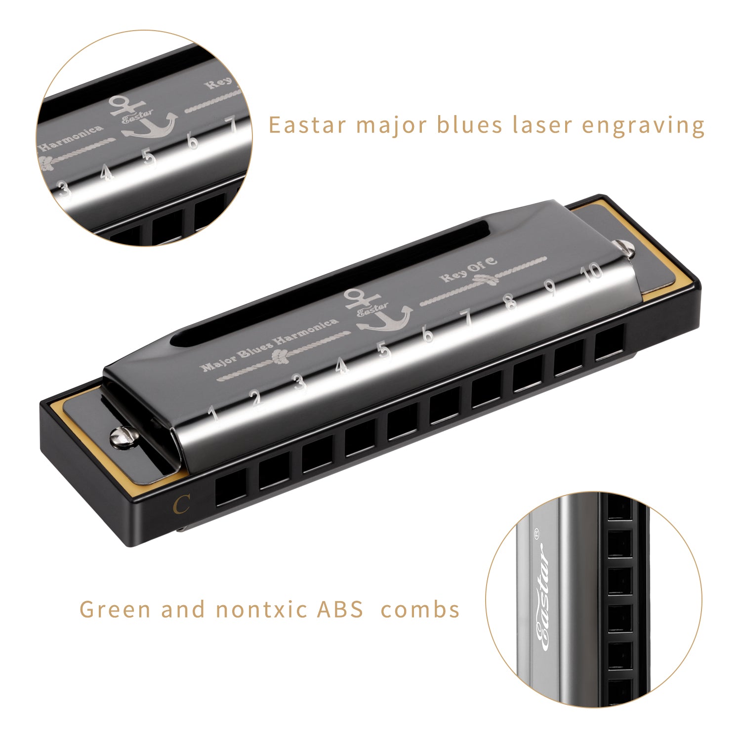 Eastar Major Advanced 10-Hole C Blues Harmonica Black