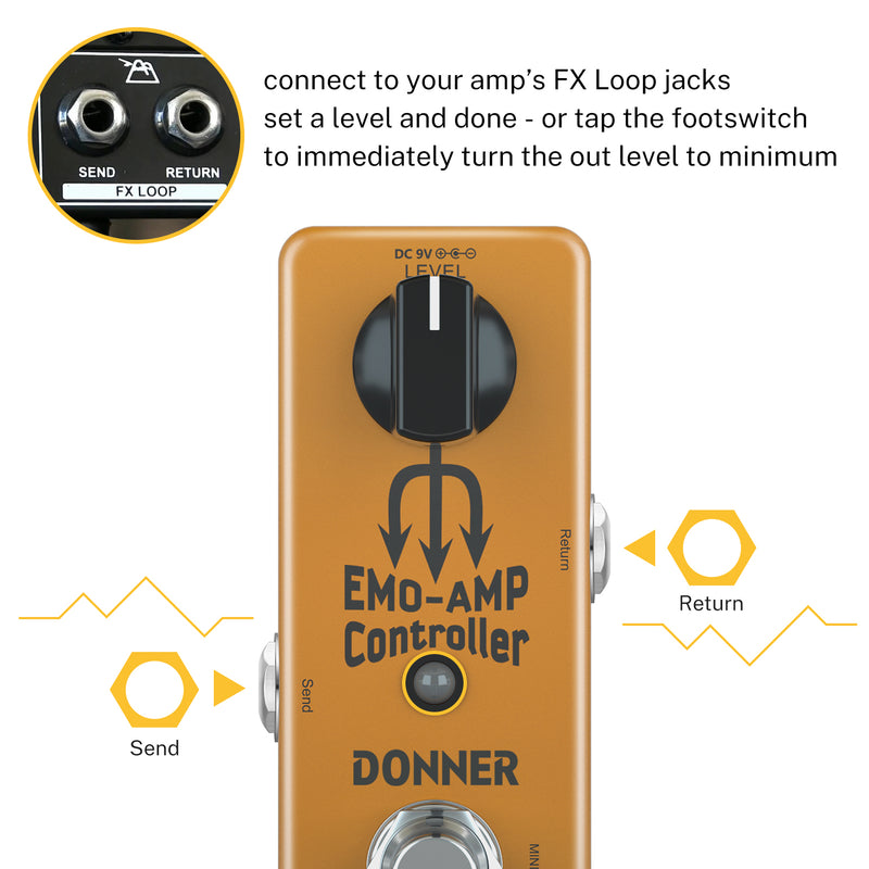 Donner Amp Attenuator Pedal, EMO AMP Box Controller Signal Converter Guitar Effect pedal with Mute Footswitch