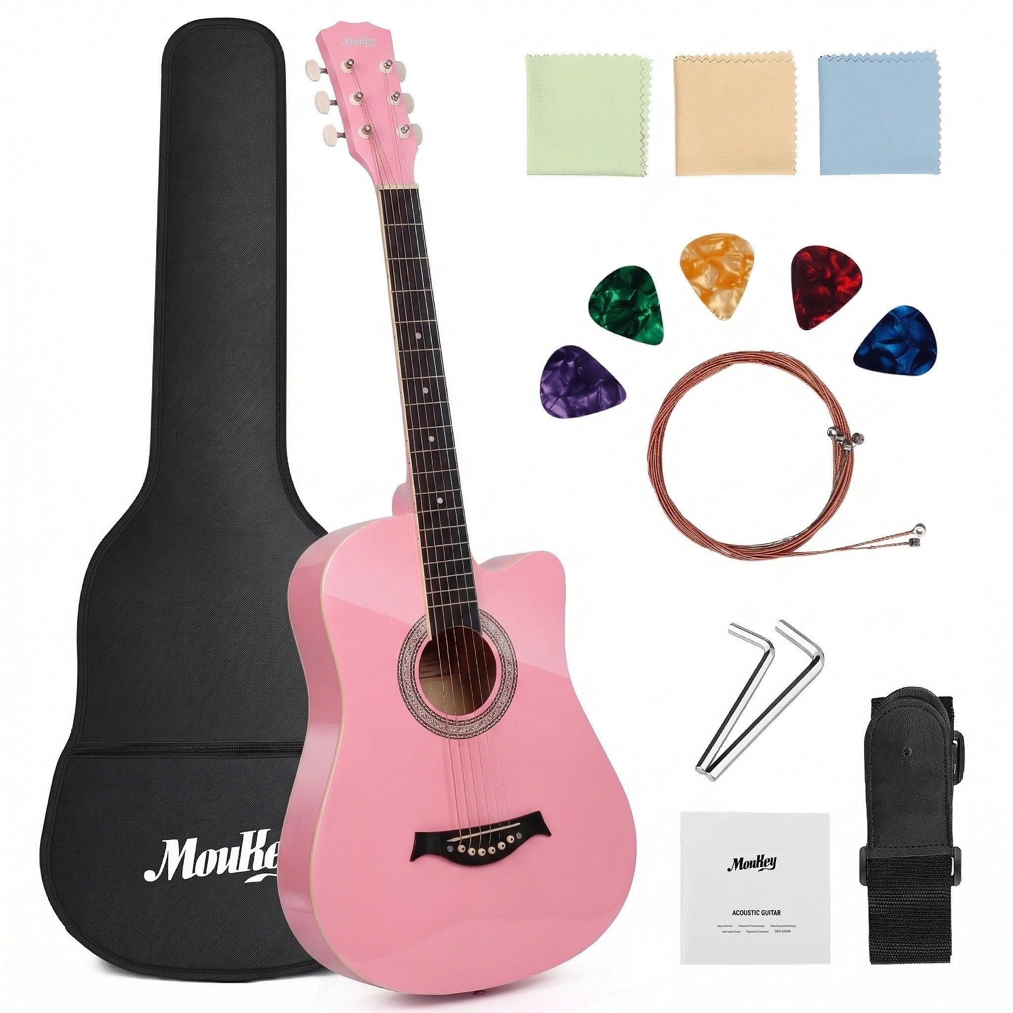 Moukey EAG-100 Acoustic Guitar for Beginner 38" Kid Adult Starter Kit with Accessories