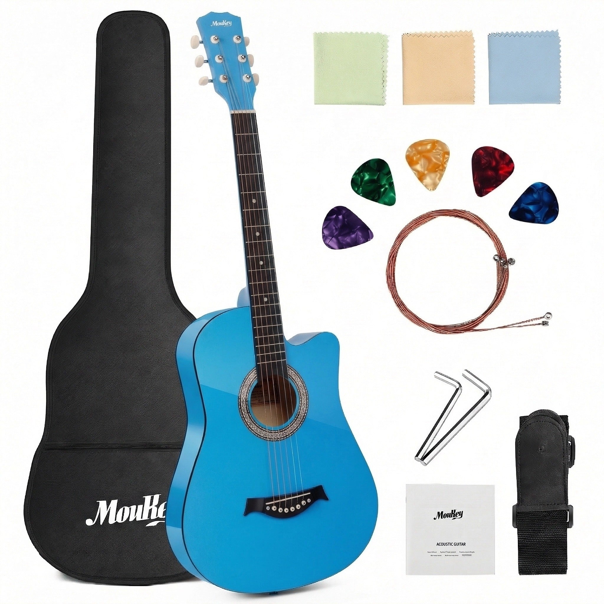 Moukey EAG-100 Acoustic Guitar for Beginner 38" Kid Adult Starter Kit with Accessories