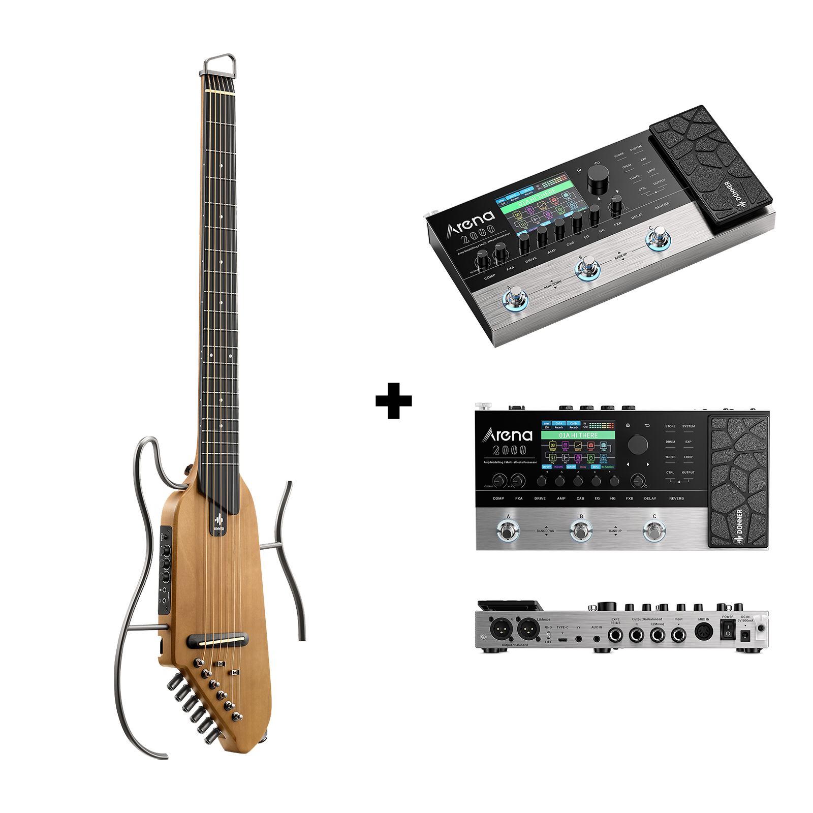 Donner HUSH-I Acoustic-Electric Guitar Kit for Travel Silent Practice-Maple Natural