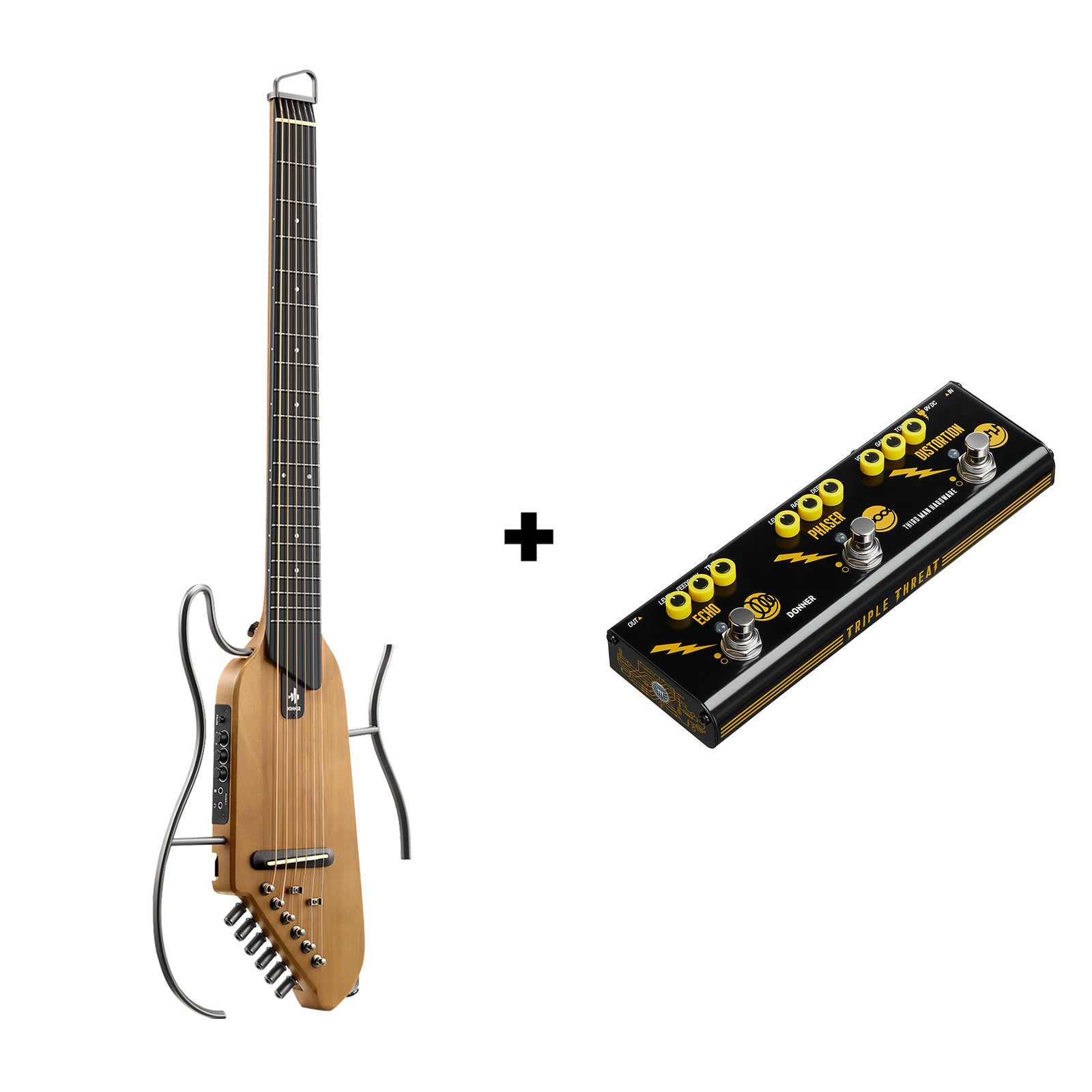 Donner HUSH-I Acoustic-Electric Guitar Kit for Travel Silent Practice-Maple Natural