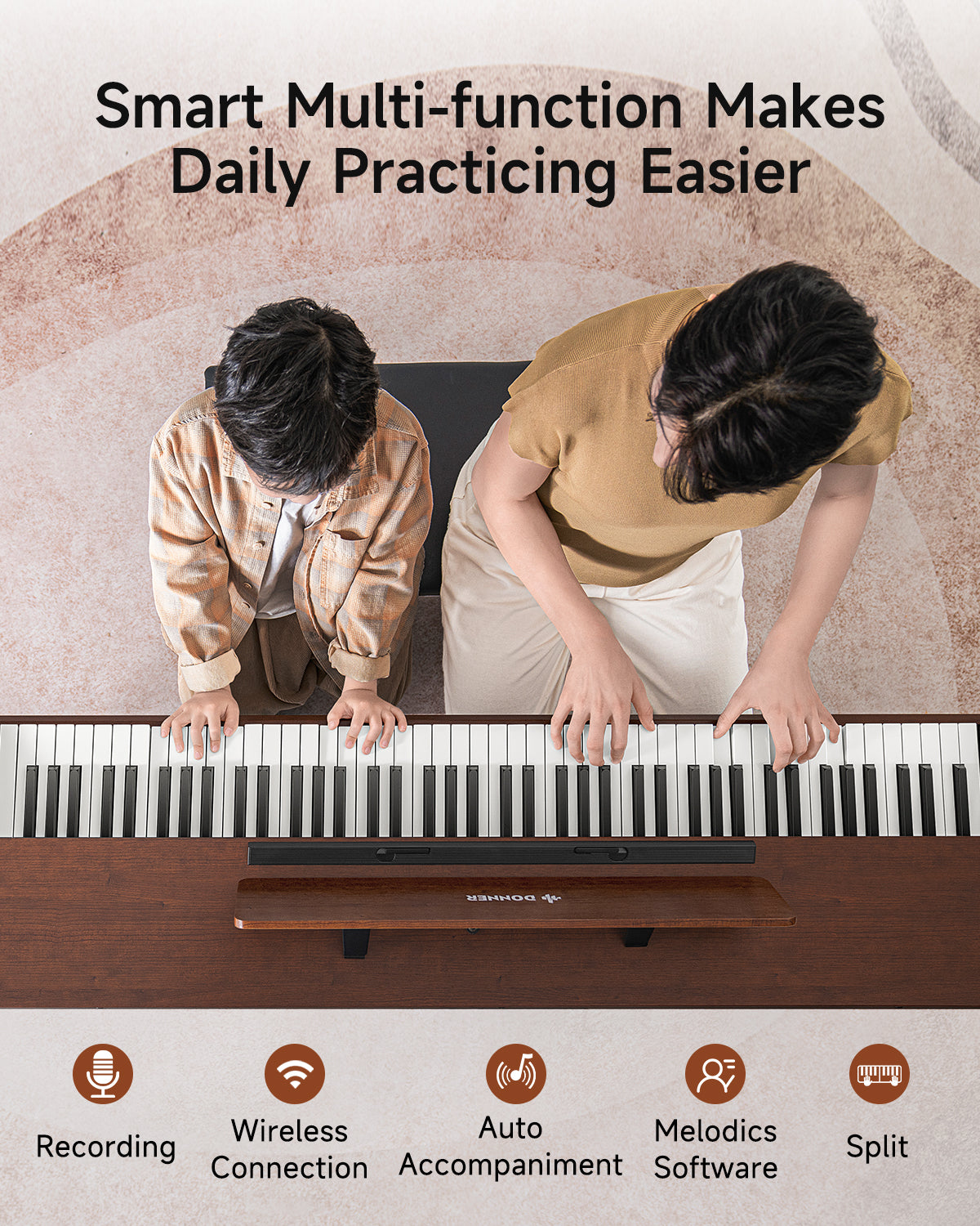 Donner DDP-200 PRO 88 Key Graded Hammer-Action Weighted Upright Digital Piano-Brown##