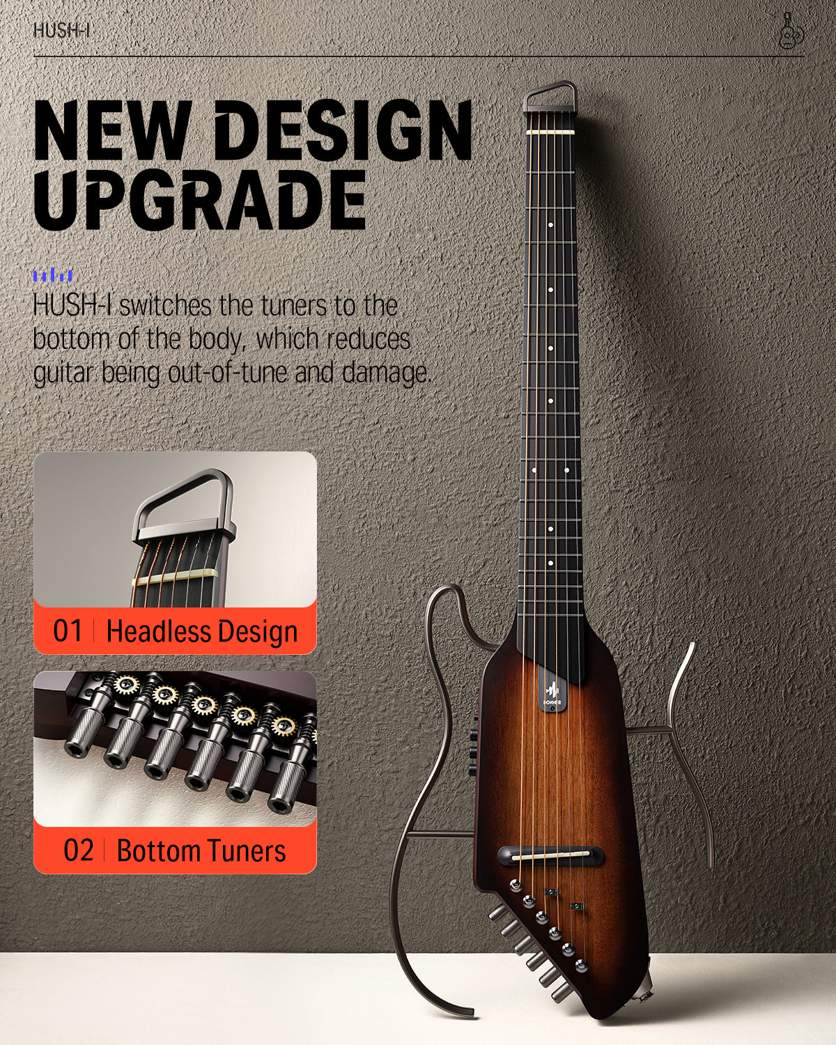 Donner HUSH-I Acoustic-Electric Guitar Kit for Travel Silent Practice-Mahogany Sunburst##