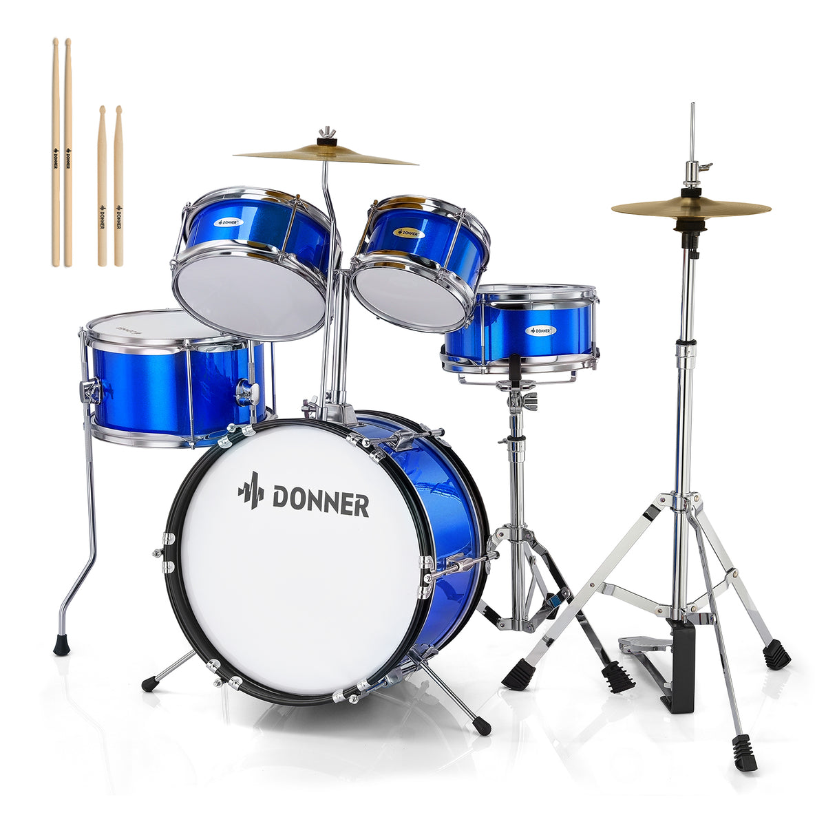 Donner Kids Drum Sets for Beginners,14 inch 5-Piece Junior Drum Kit, with Adjustable Throne, Cymbal, Hi-Hat, Pedal & Drumstick