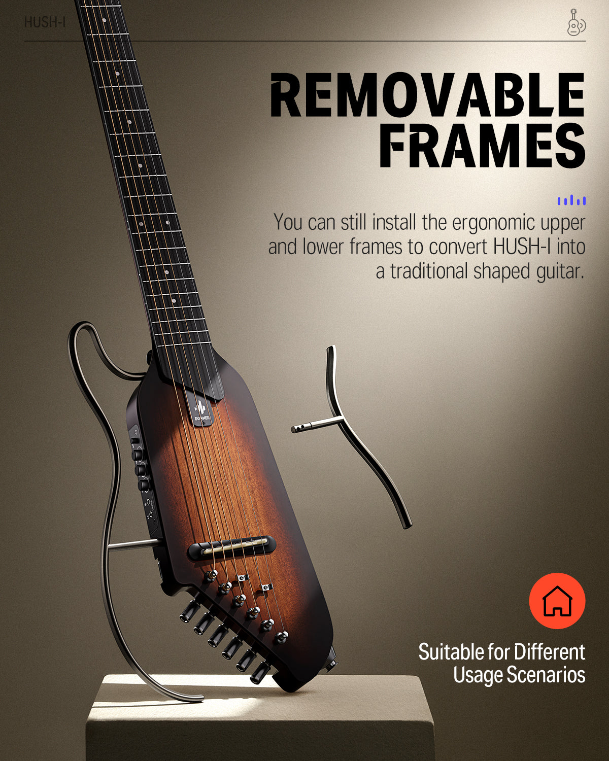 Donner HUSH-I Acoustic-Electric Guitar Kit for Travel Silent Practice-Mahogany Sunburst##