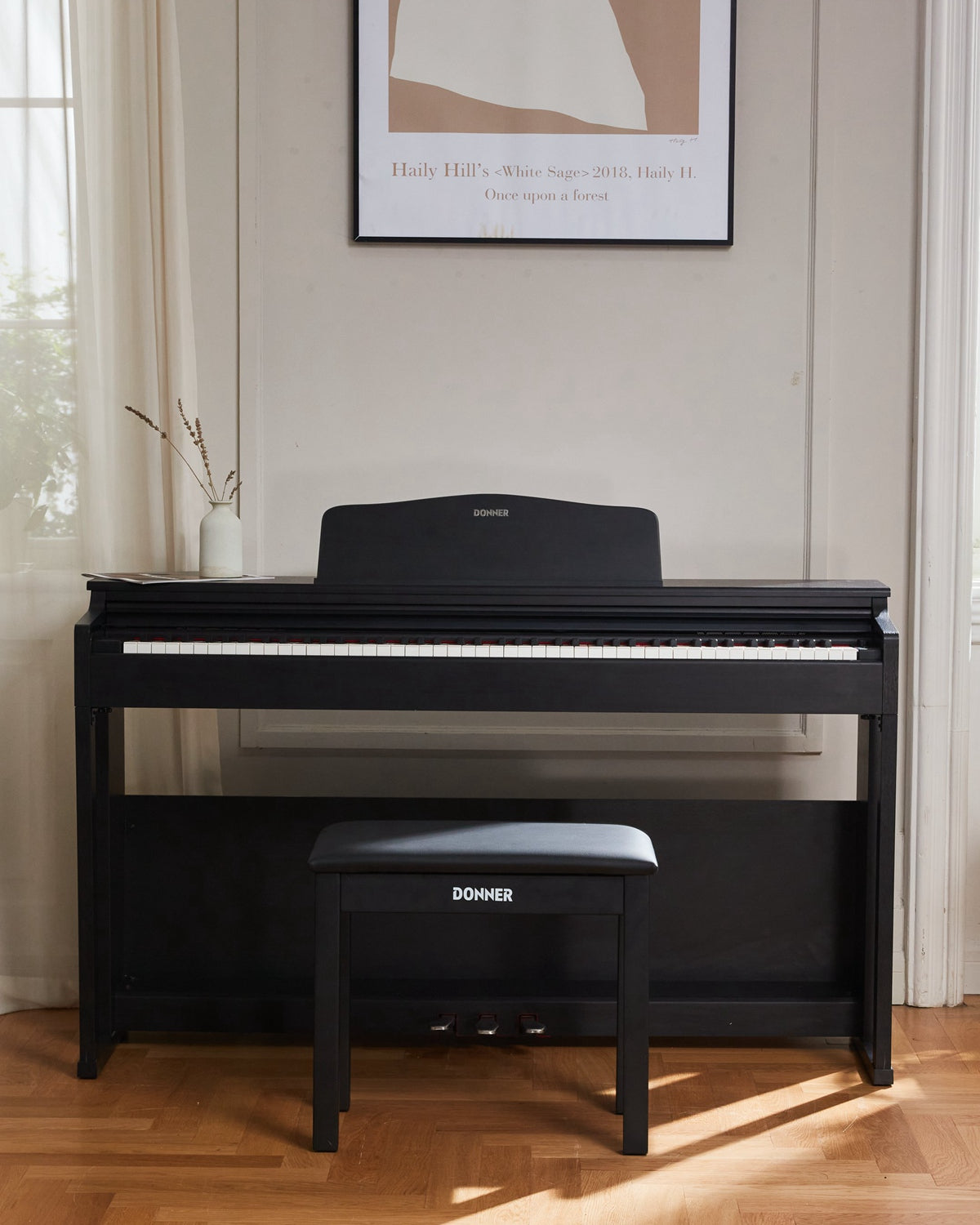 Donner DDP-100 88 Key Weighted Hammer Action Upright Digital Piano for Beginners Black/White-Black##