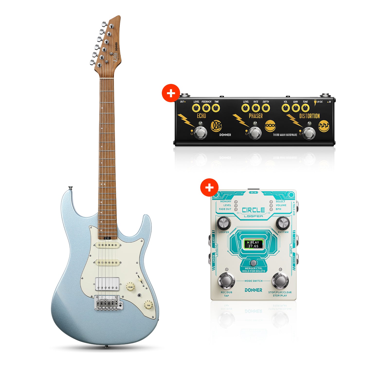 Donner DST-550 39-inch ST Electric Guitar SSH/SSS Pickup-Blue##