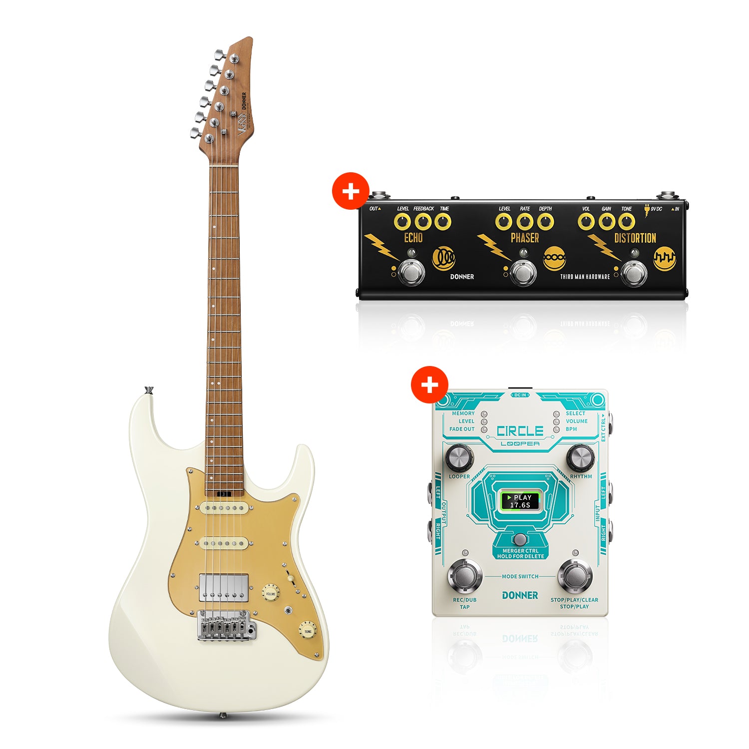 Donner DST-550 39-inch ST Electric Guitar HSS Pickup Solid Double-Cut Poplar Body