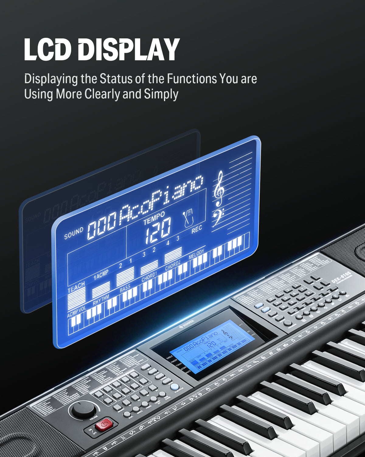 Donner DEK-610S 61 Key Electronic Keyboard Set with Stand/Stool/Microphone-Black##