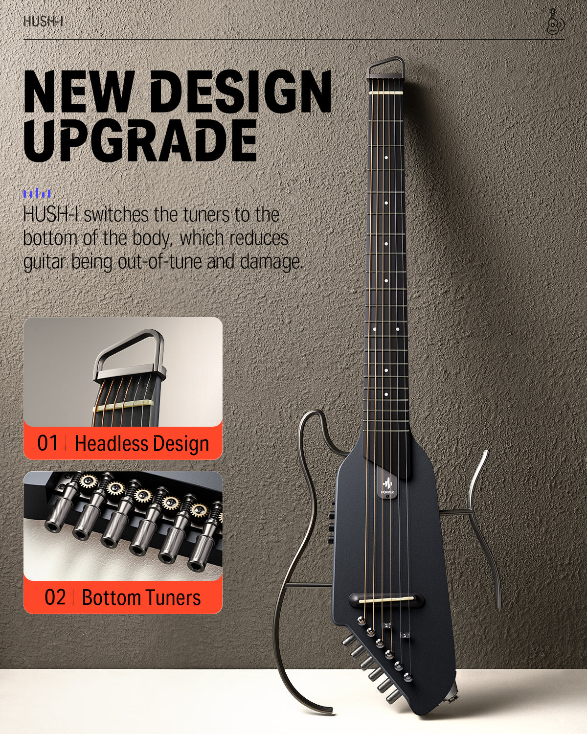 HUSH-I Acoustic-Electric Guitar Kit for Travel Silent