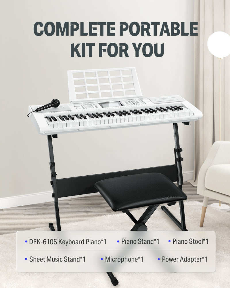 Donner DEK-610S 61 Key Electronic Keyboard Set with Stand/Stool/Microphone