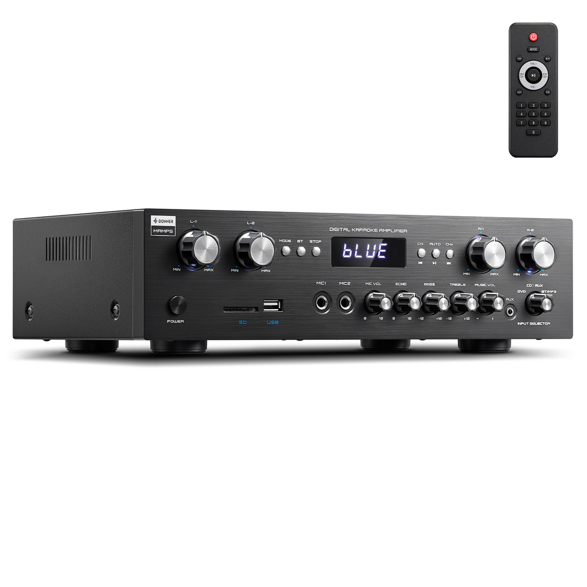 Donner Stereo Audio Amplifier Receiver, 4 Channel 1000W Peak Power Home Theater Stereo ReceiverBluetooth 5.0 Speaker Selector for Studio, Home