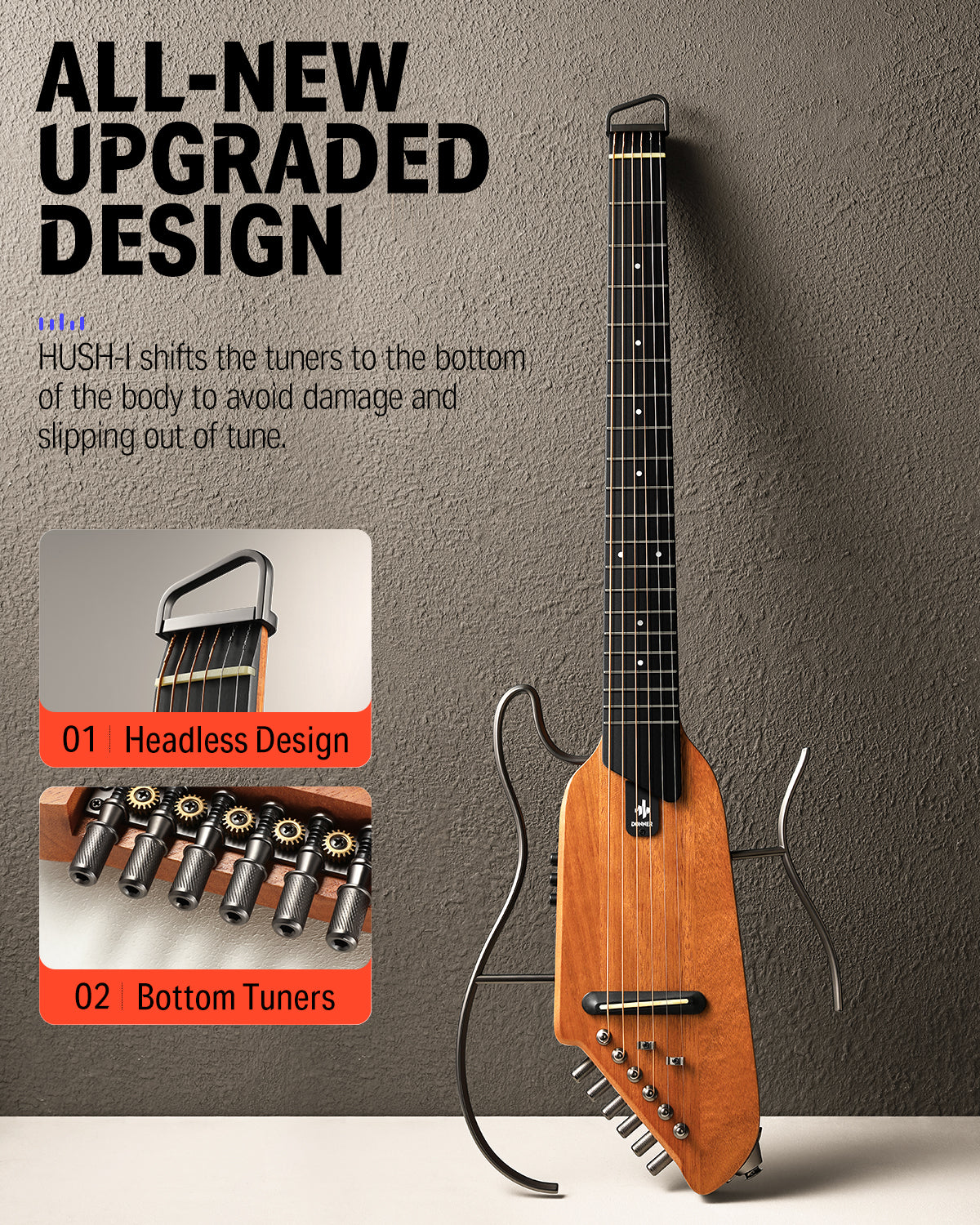 Donner HUSH-I Acoustic-Electric Guitar Kit for Travel Silent Practice-Mahogany Natural##