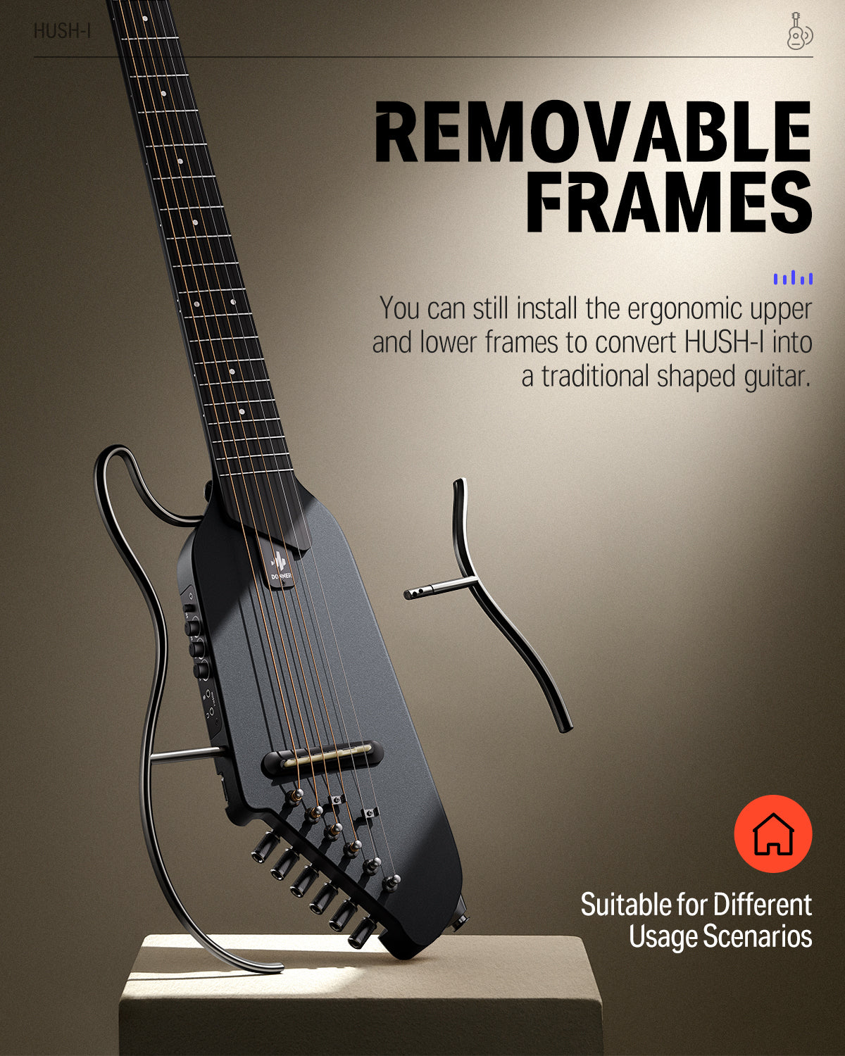 Donner HUSH-I Acoustic-Electric Guitar Kit for Travel Silent Practice-Maple Black##