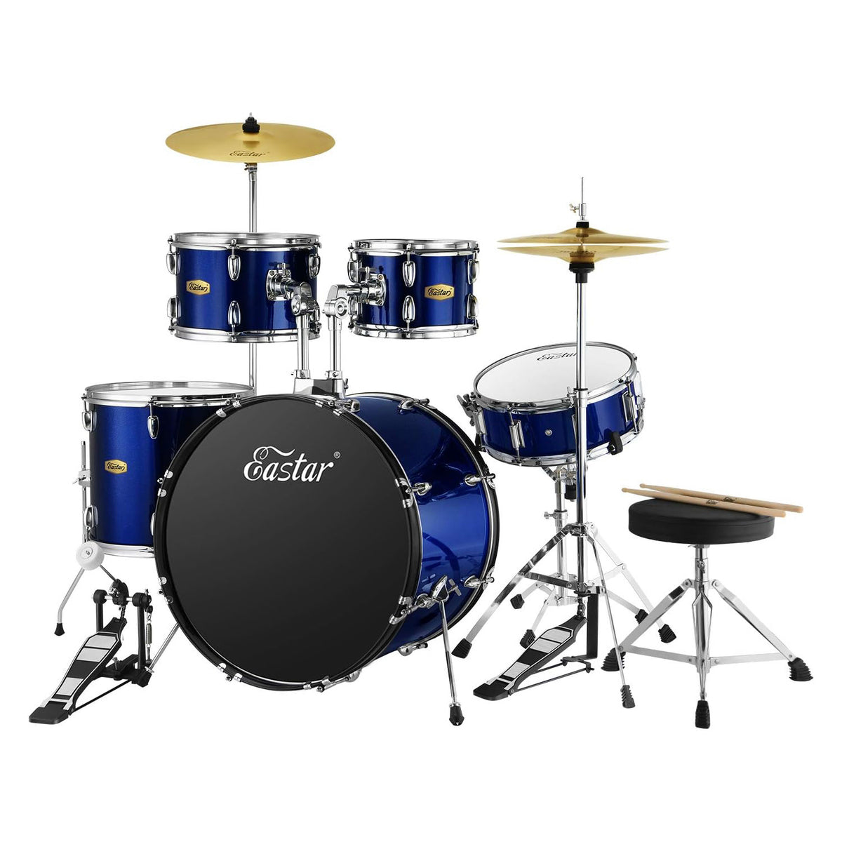 Eastar 22" 5-Piece Adult Drum Set for Beginner Starter Complete Drum Kit with Pedal Cymbals Stands Stool and Sticks