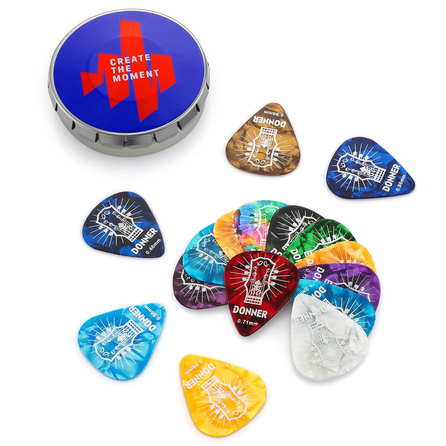 Donner Celluloid Guitar Picks 16 Pack Includes Thin, Medium, Heavy