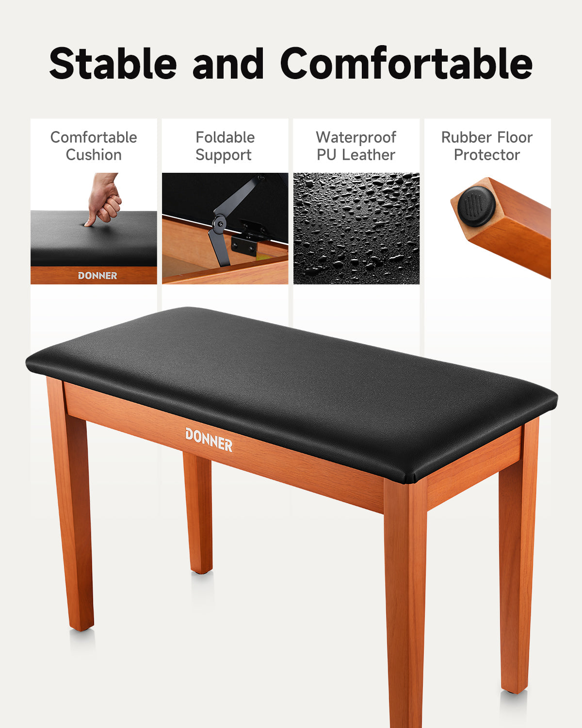 Donner Duet Piano Bench Stool with Storage Wooden