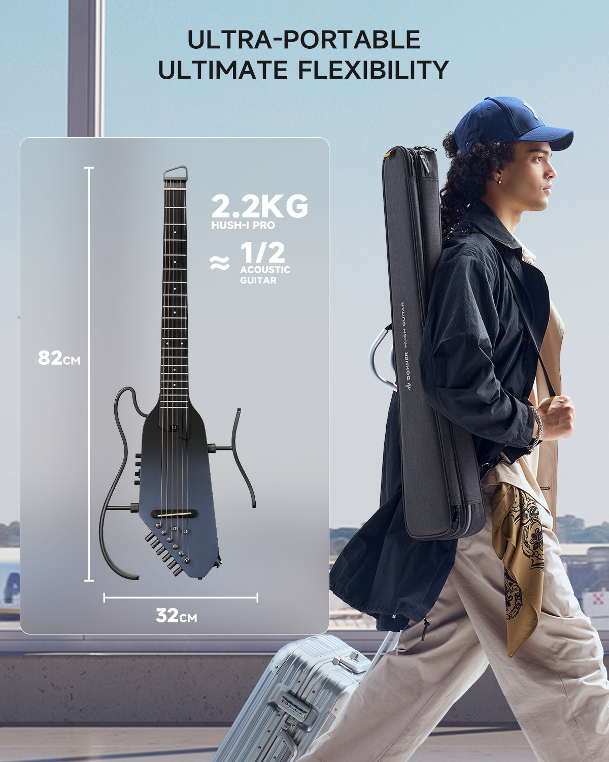 Donner HUSH™ I PRO Acoustic-Electric Travel Guitar-Space Fly##