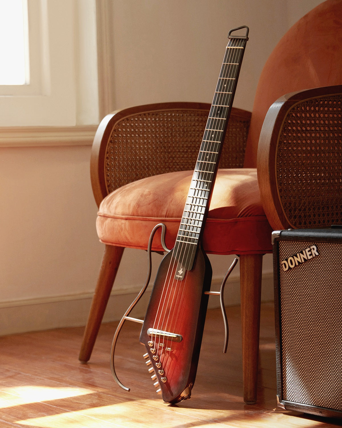 Donner HUSH-I Acoustic-Electric Guitar Kit for Travel Silent Practice-Mahogany Sunburst##