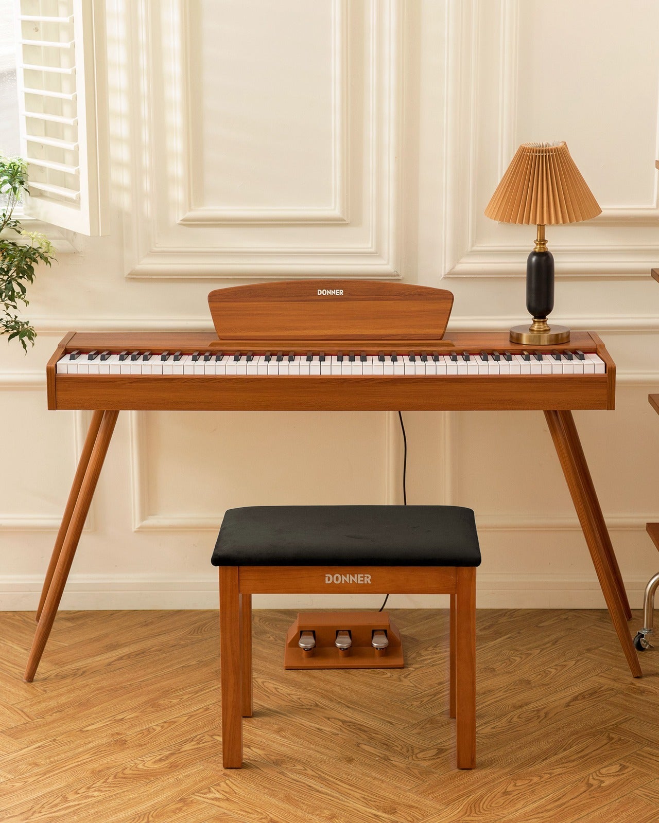 Donner DDP-80 Wooden Style 88 Key Weighted Digital Piano with Stand & 3 Pedal
