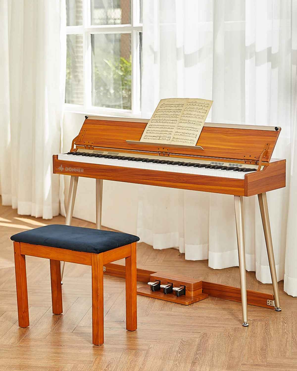 Donner DDP-80 PLUS 88 Key Weighted Wooden Upright Digital Piano with Semi-open Cover