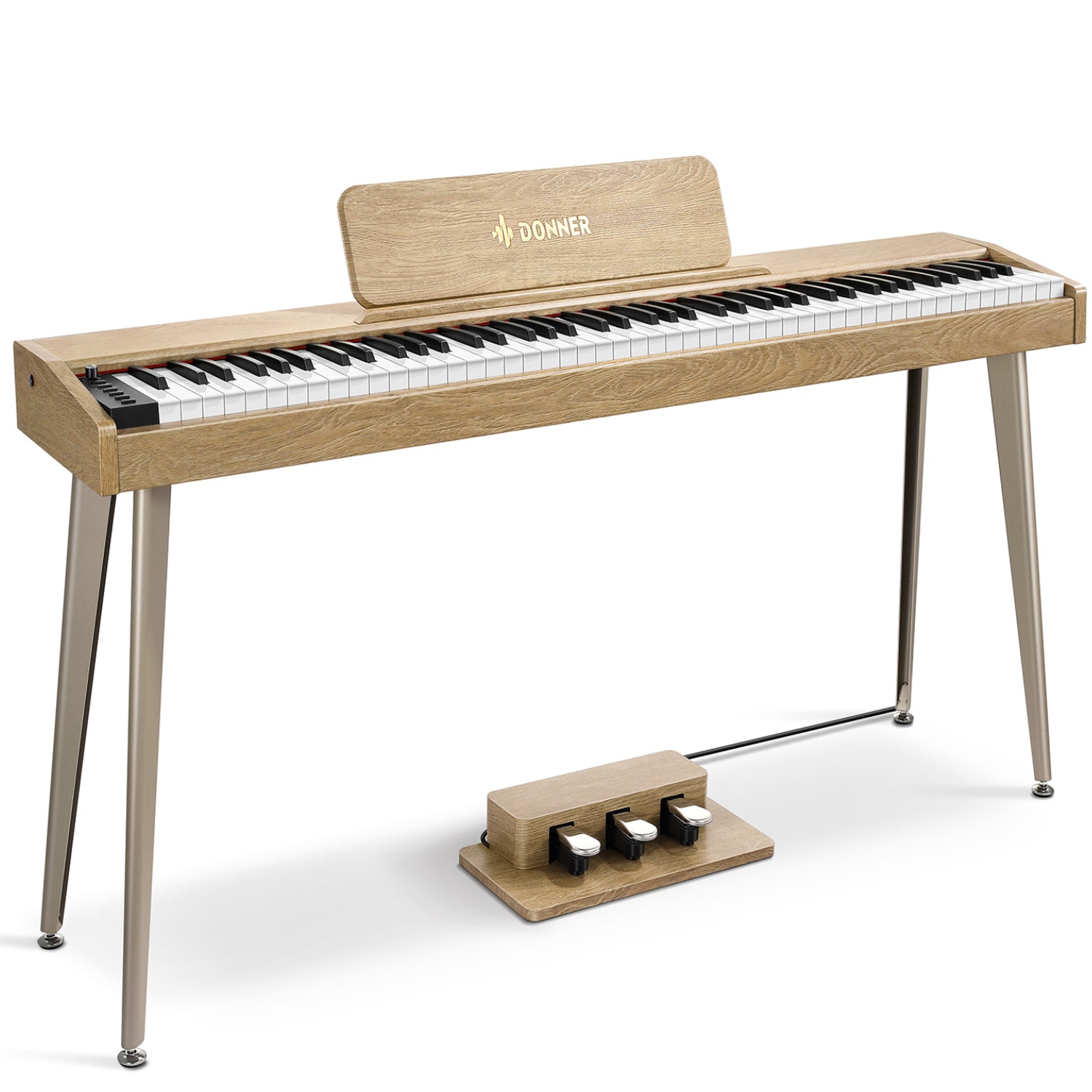 送料無料 Donner 電子ピアノ 88鍵盤 木製 DDP-60 グレー タッチ MIDI対応 3本ペダル スタンド アダプター付 コンパクト 日本語取扱説明書