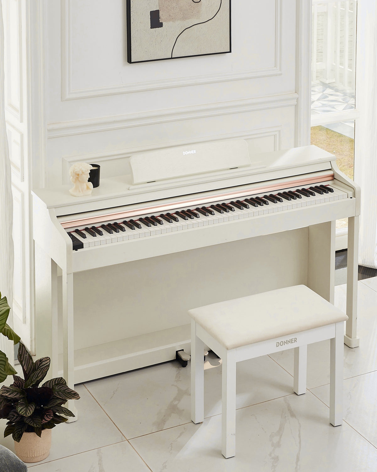 Donner DDP-100 88 Key Weighted Hammer Action Upright Digital Piano for Beginners Black/White-White##