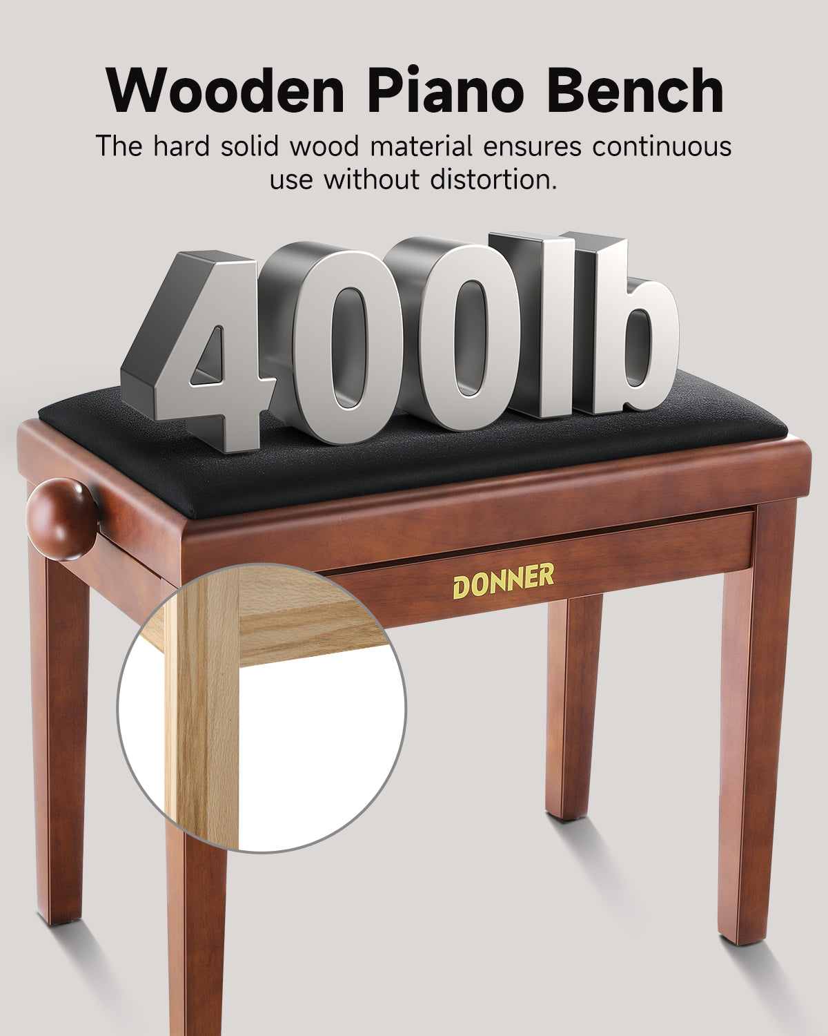 Donner Adjustable Height Piano Bench Brown Matt