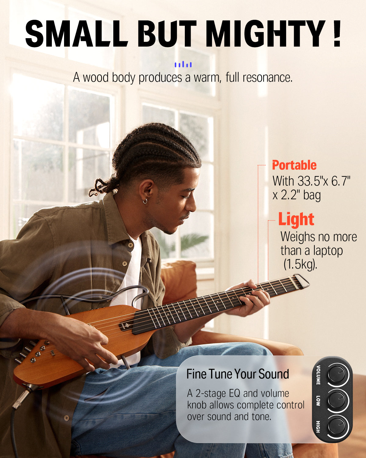 Donner HUSH-I Acoustic-Electric Guitar Kit for Travel Silent Practice-Mahogany Natural##