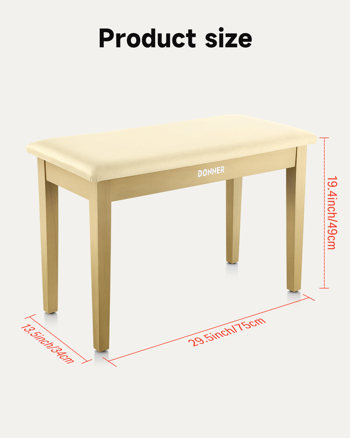 Donner Duet Piano Bench Stool with Storage Beige