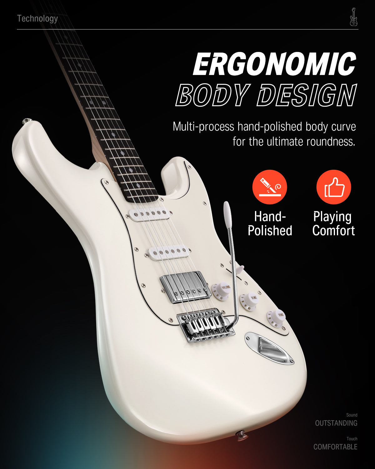 Donner DST-152 39-inch ST Electric Guitar Kit HSS Pickup with Amplifier-White##