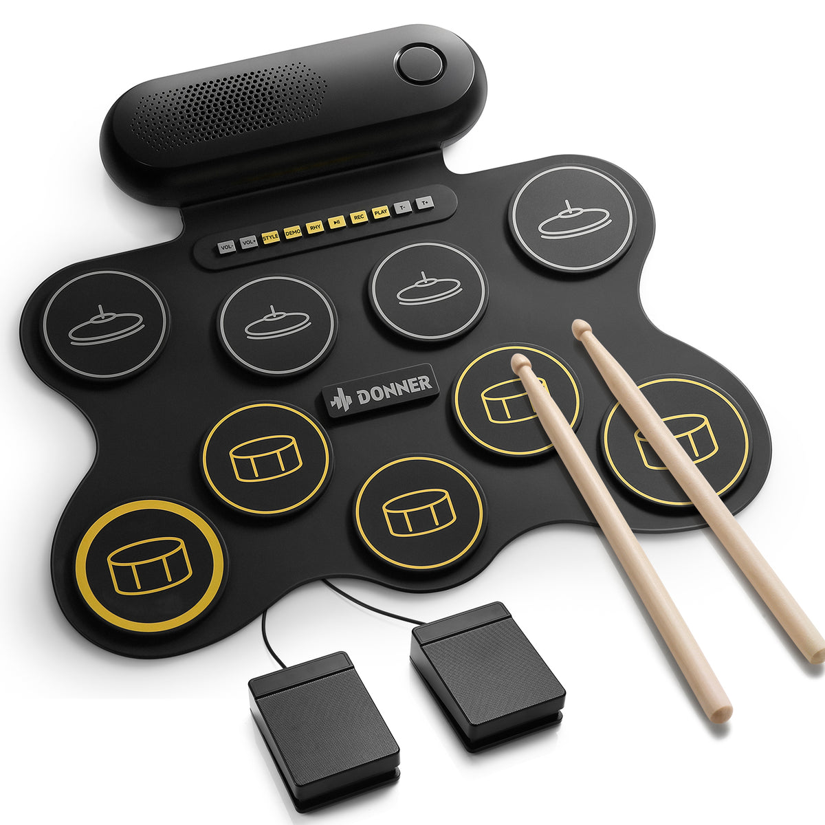 Donner Electric Drum Set for Kids, 9 Pads Roll-Up Electronic Drum, DED-20Q
3W Built-in Speaker, Recording, 10 Demo Songs, 10 Rhythms, 16 Speed Grades, 0.48KG Lightweight, Portable, Type-C Port