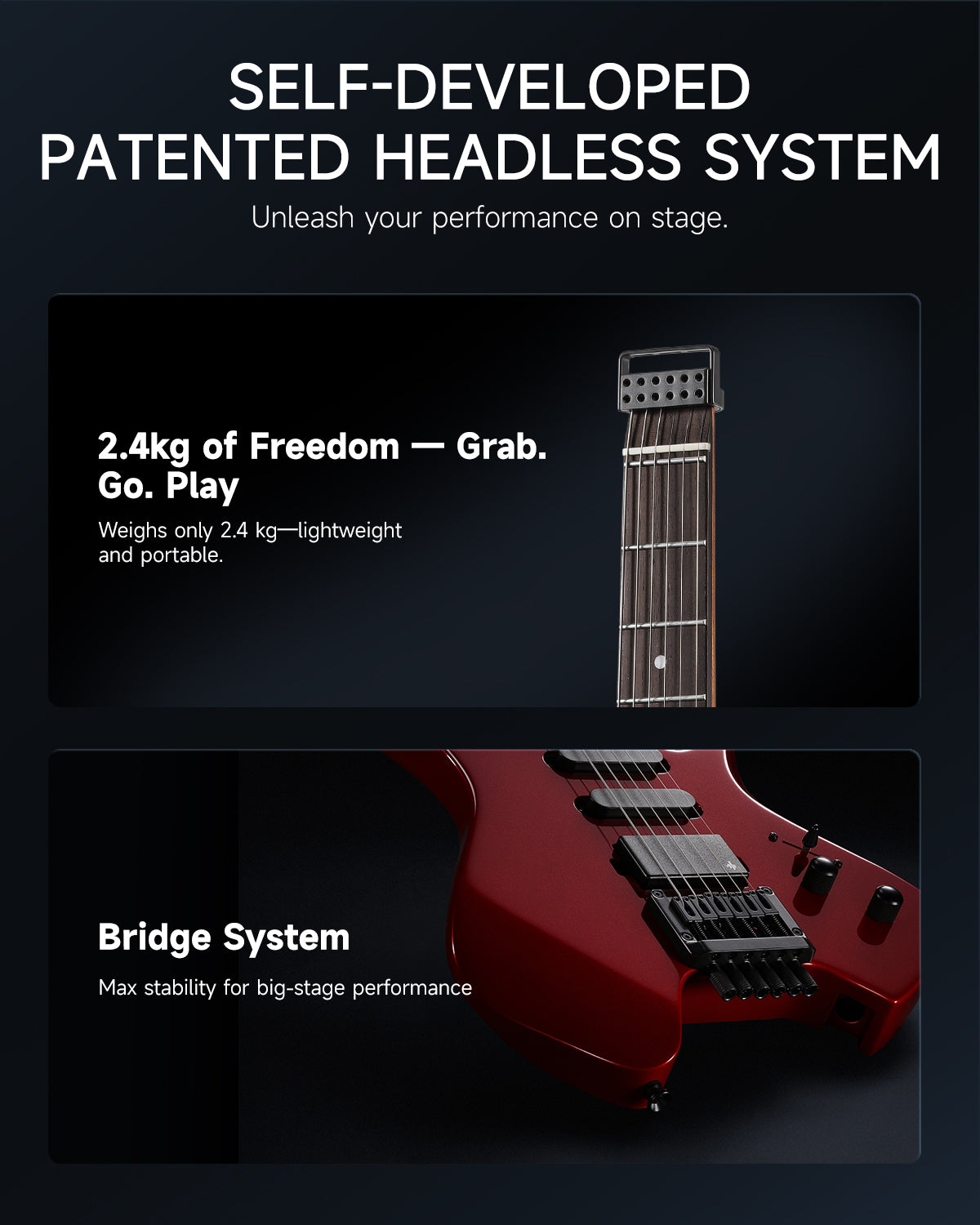Donner HLX-500 Headless Electric Guitar-Red##