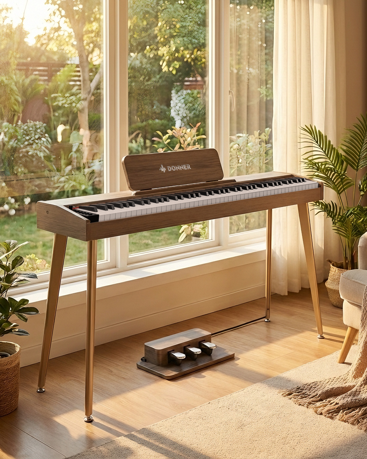 Donner DDP-60 Wooden 88-Key Semi-Weighted Upright Digital Piano with 3-Pedal for Beginner-Gray##