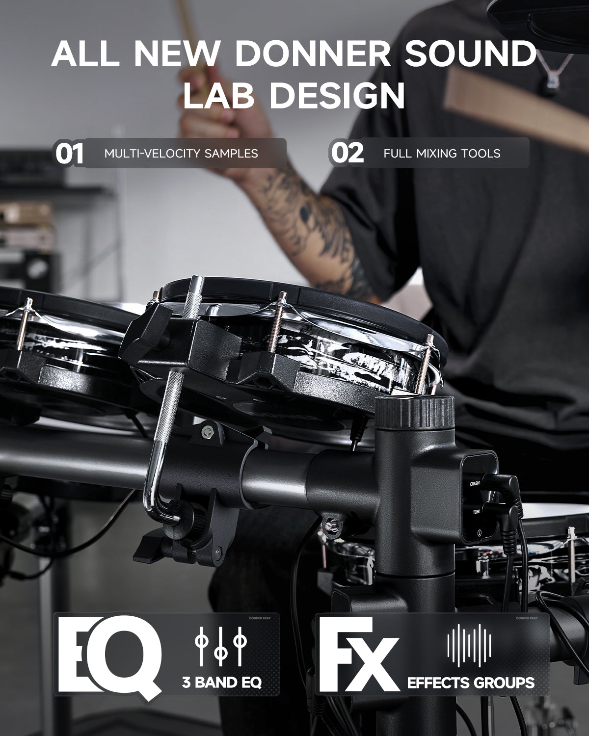 Donner BEAT 5-Drum 3-Cymbal Electronic Drum Set with Touch Screen for Pros