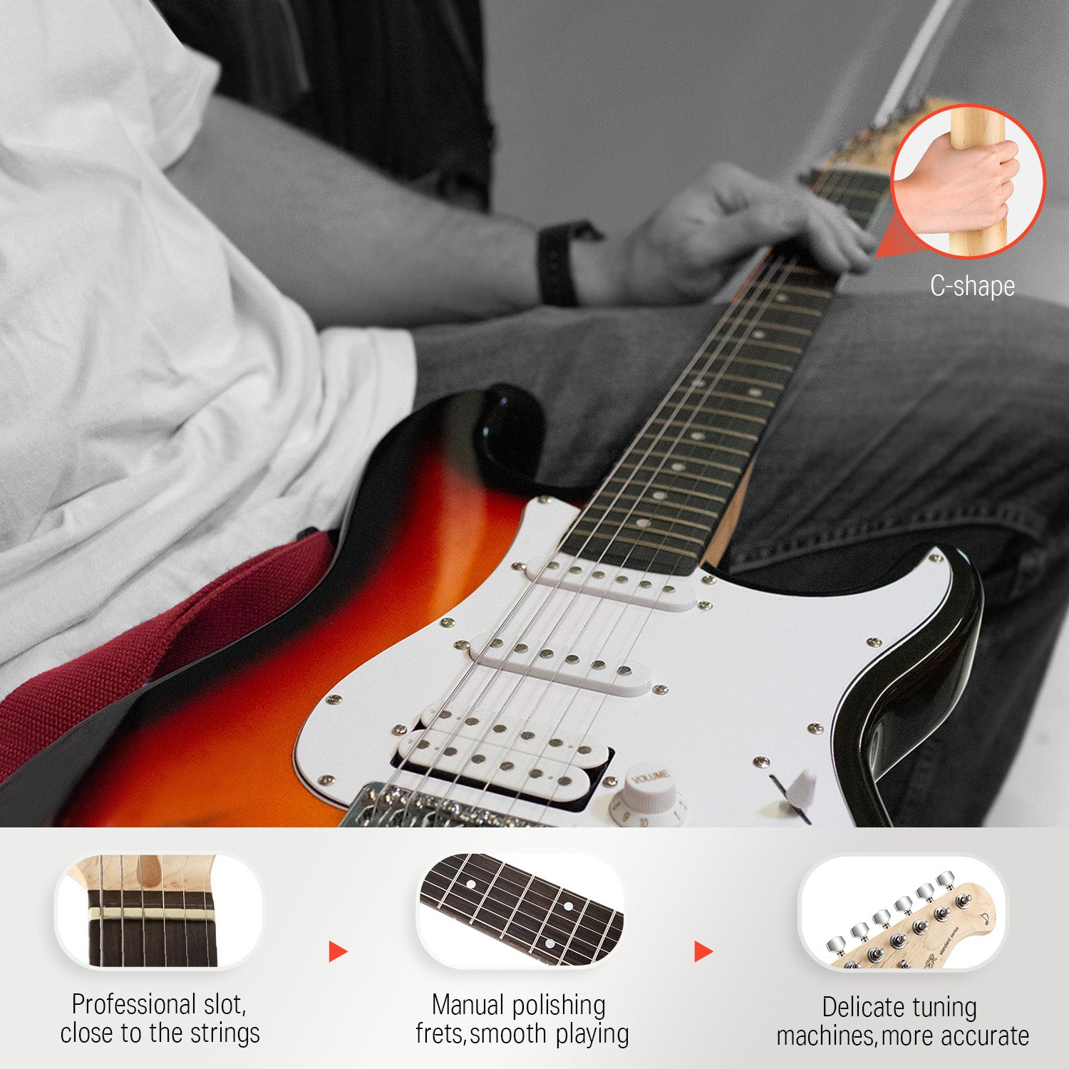Donner DST-100 Full Size Electric Guitar Kit with Amplifier 39-Inch Solid Body HSS Pickup Beginner Set