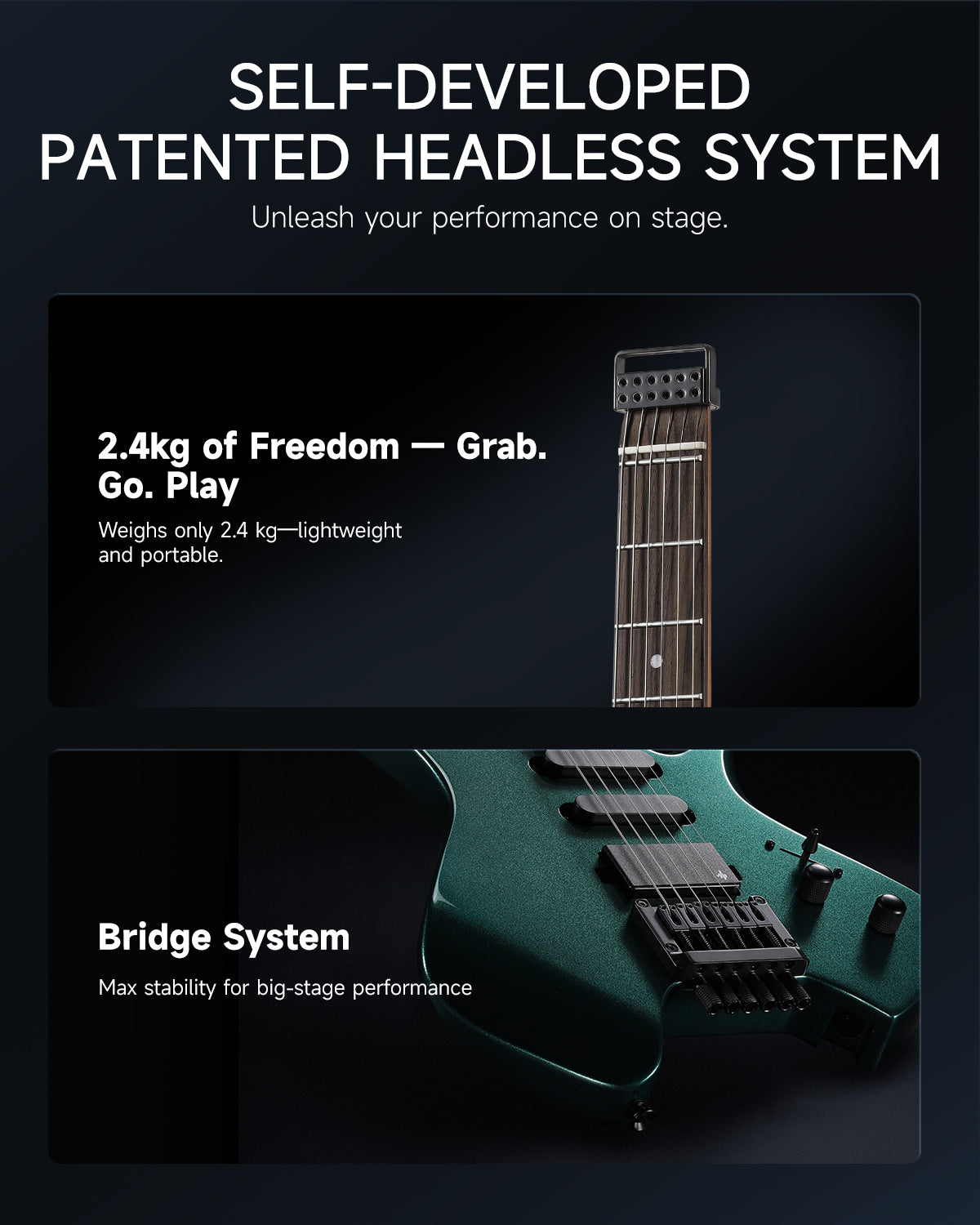 Donner HLX-500 Headless Electric Guitar-Green##