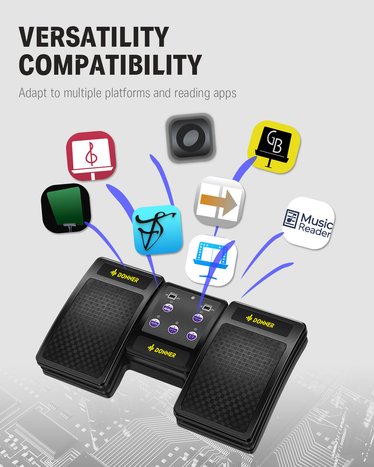 Wireless Page Turner Pedal for Keyboard Guitar Drum Donner
