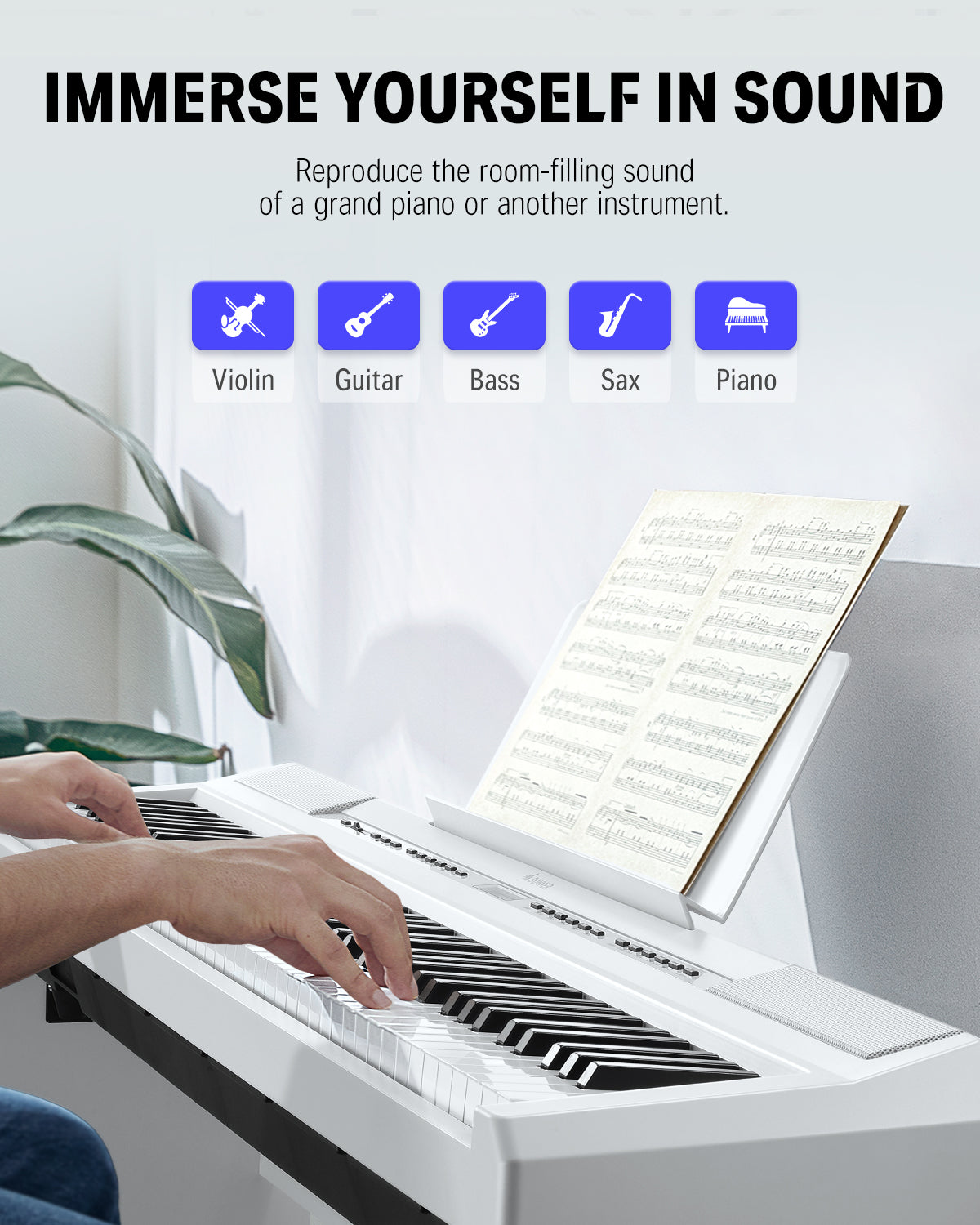 pedal piano yamaha Donner DEP-20 88 Key Weighted Portable Digital Piano Hammer Action Electric Keyboard with Compact Stand for Beginner, White / Piano+Two-Seater Bench