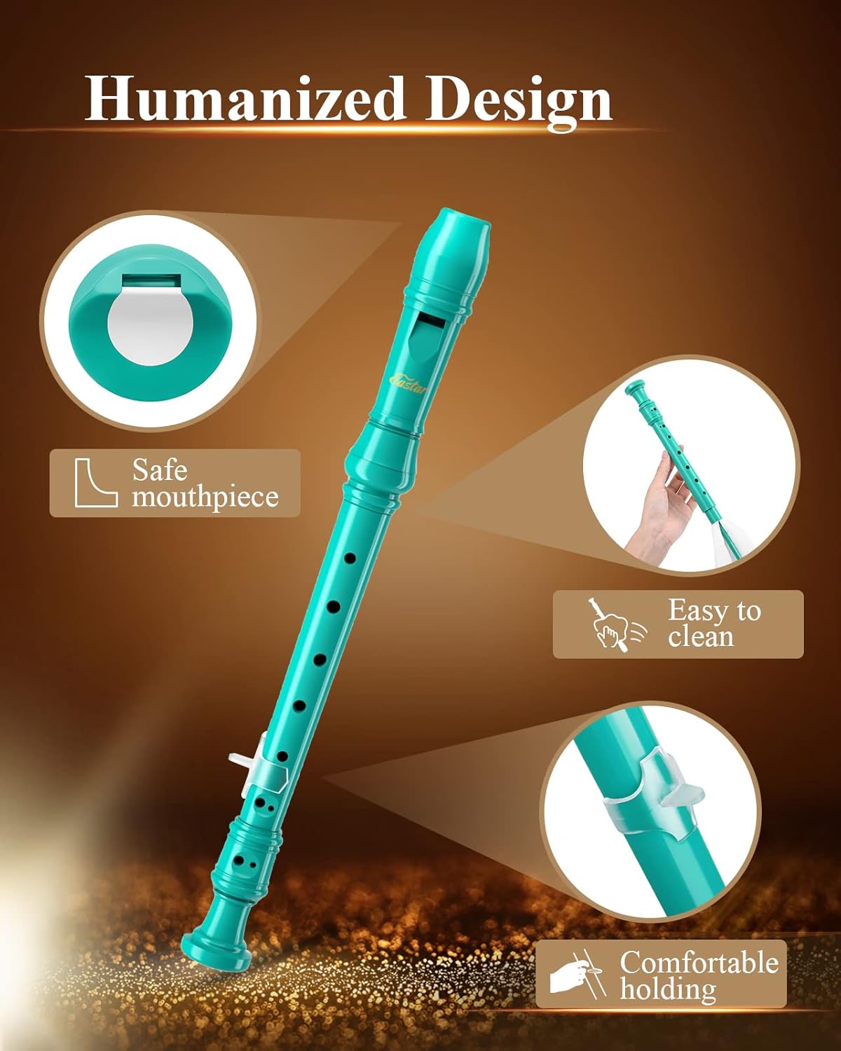 Eastar Soprano Recorder Instrument for Kids Beginners, German Fingering C Key Recorder Instrument 3 Piece with Cleaning Kit, Thumb Rest, Cotton Bag, Fingering Chart, ERS-21GB, School-Approved-Sky Blue##