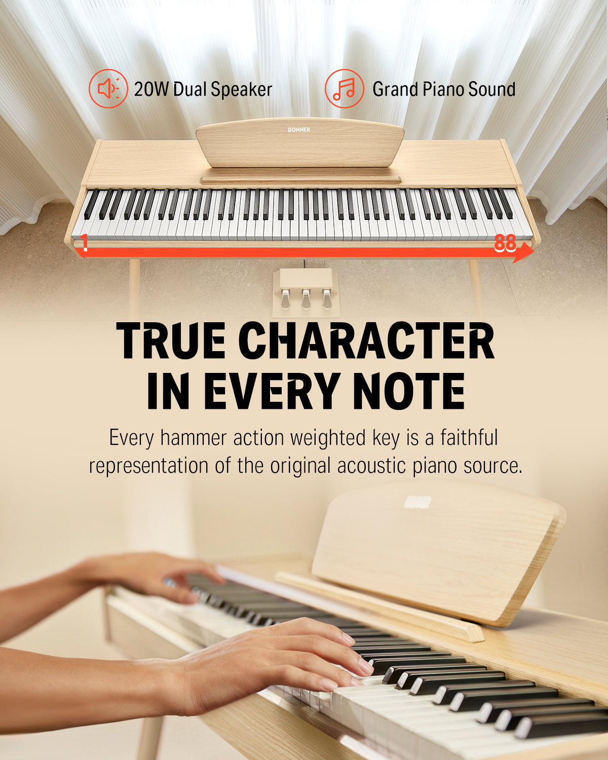 Donner DDP-80 Wooden Digital Piano-Light Oak Sound Upgrade##