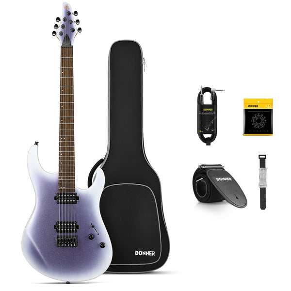 Donner Solid Body Electric Guitar, Matte Finish 39 Inch Metal Electric Guitar Beginner Kits with Bag, Strings, Strap, Cable, Strings Dampener for Rock Music Lover, DMT-100 (Gradient Violet)