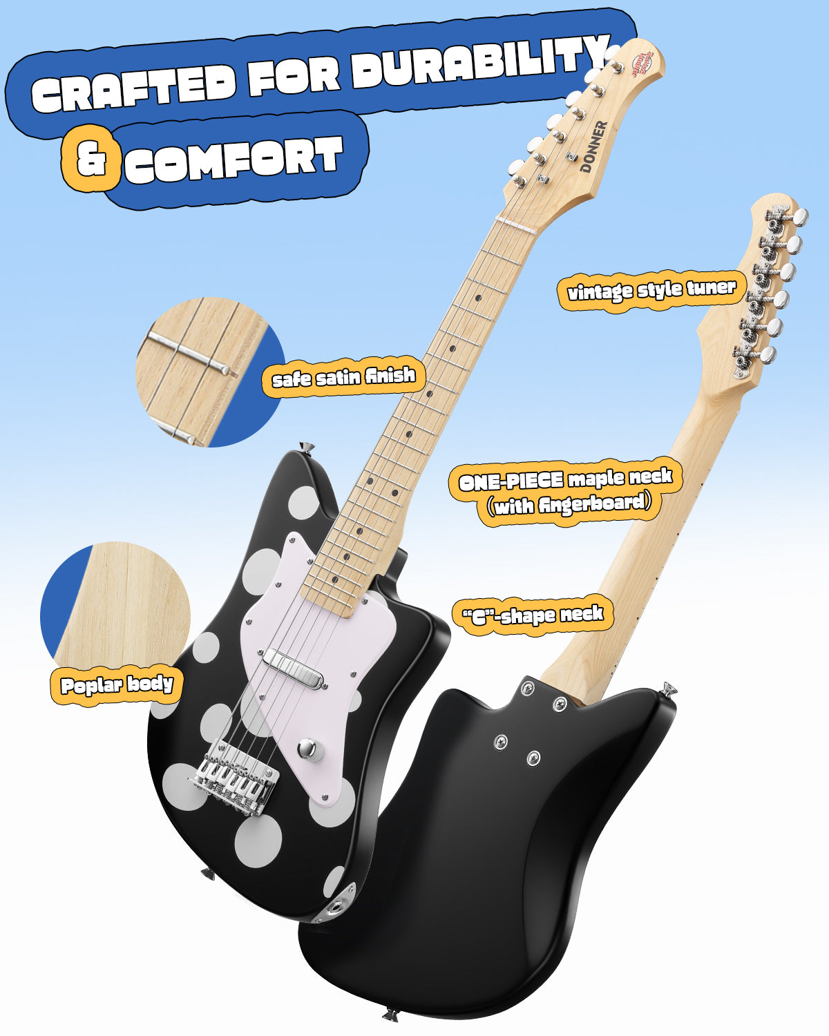Donner DJM-100 Mono Dot 30 inch Kids Electric Guitar Kit