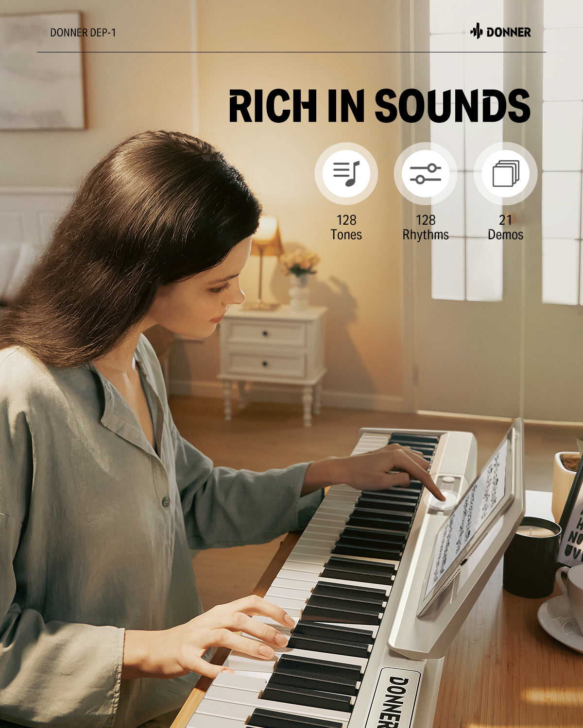 DEP-1 88 Key Beginner Digital Piano with X Stand Donner