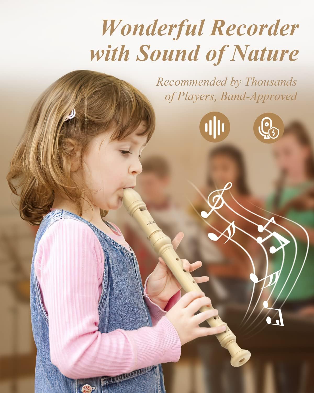 Eastar Soprano Recorder Instrument for Kids Beginner, Baroque Fingering C Key Recorder Instrument 3 Piece with Cleaning Kit, Thumb Rest, Cotton Bag, Fingering Chart,School-Approved-Natural##