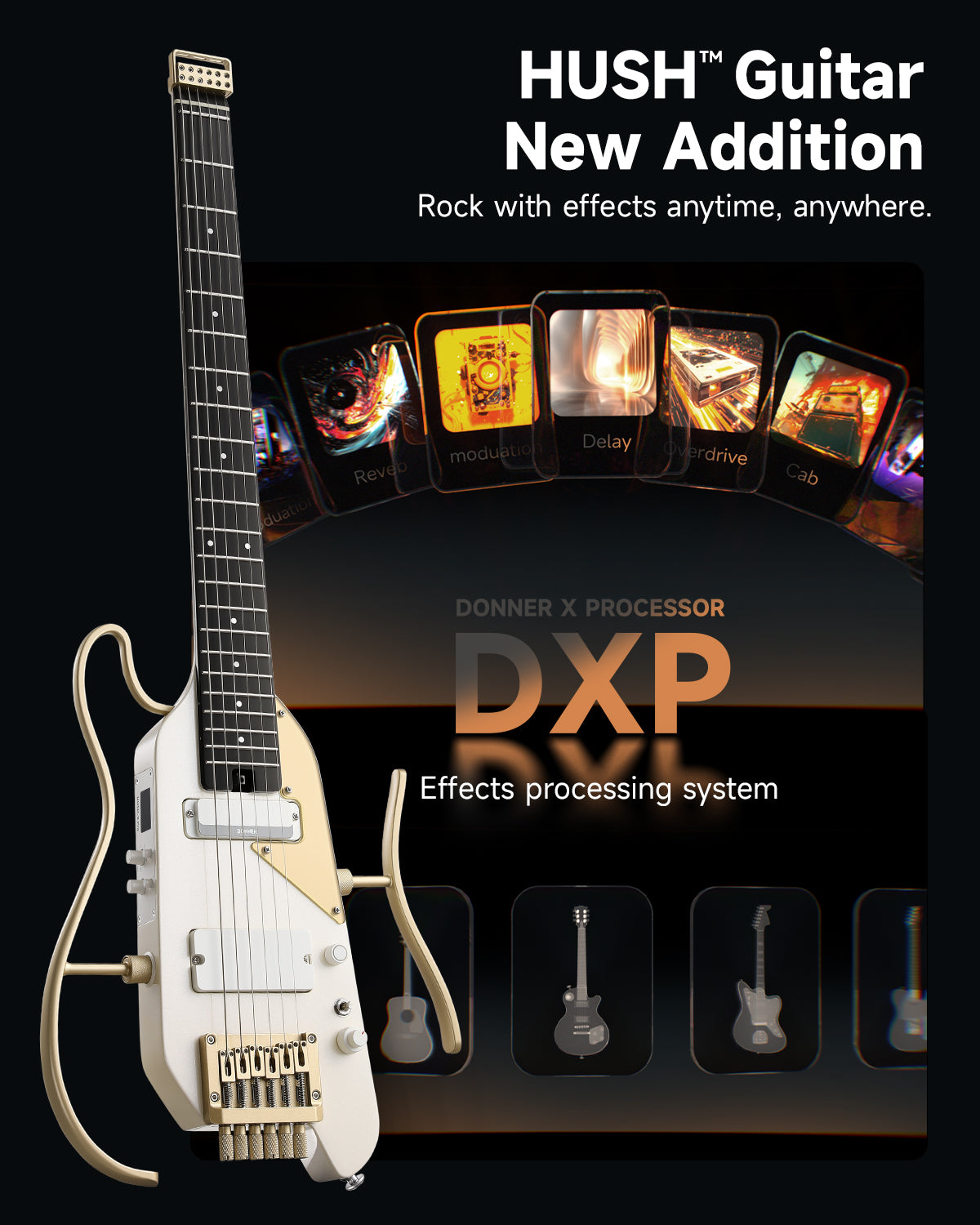 Donner HUSH™ X PRO Electric Guitar-White-Luxe##